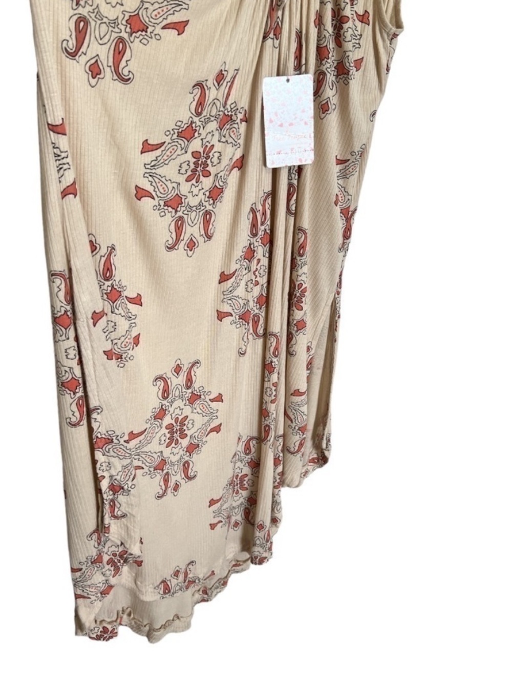 Free People Drifter Dress Ivory Floral Boho Swing Tank Dress Ruffle Trim - Picture 7 of 9